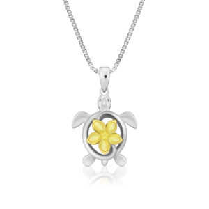 Two Tone Plumeria Honu Pendant - Jewelry Style Hawaiian Jewelry