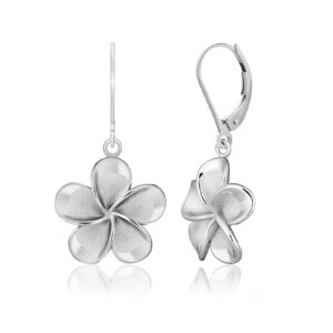Sterling Silver Plumeria Leverback Earrings - Earrings Hawaiian Jewelry