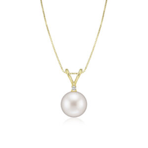 Freshwater White Pearl Rabbit Bail Diamond Pendant 9mm - 14K Rose Gold Hawaiian Jewelry