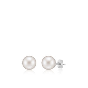 White Pearl Stud Earrings 14K Gold 9mm