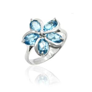 Blue Topaz Plumeria Diamond Ring - Best Sellers Hawaiian Jewelry
