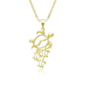 Mother and Three Baby Turtle Gold Pendant - 14K Yellow Gold Hawaiian Jewelry