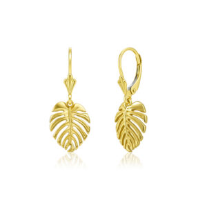 Gold Monstera Leverback Earrings