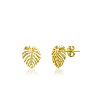 Gold Monstera Post Earrings