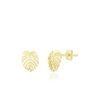 Gold Monstera Post Earrings - 14K Yellow Gold Hawaiian Jewelry