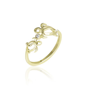 Gold Turtle Ring with Diamond - 14K Yellow Gold Hawaiian Jewelry