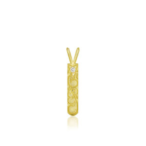 4mm Plumeria Scroll Vertical Bar Pendant - 14K Yellow Gold Hawaiian Jewelry