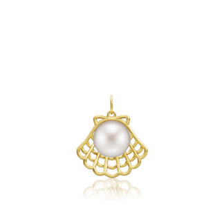 Gold Shell Pendant with White Freshwater Pearl