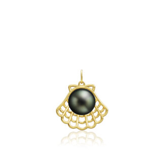 Gold Shell Pendant with Tahitian Black Pearl