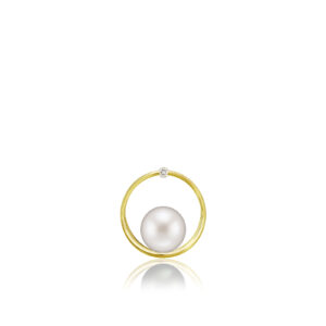 Gold Diamond Circle Pendant with White Freshwater Pearl - 14K Yellow Gold Hawaiian Jewelry
