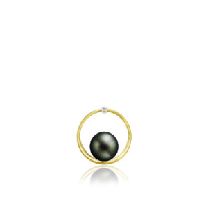 Gold Diamond Circle Pendant with Tahitian Black Pearl - 14K Yellow Gold Hawaiian Jewelry