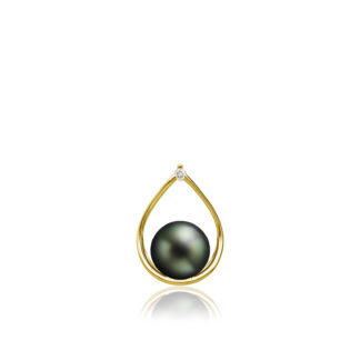 Gold Diamond Teardrop Pendant with Tahitian Black Pearl
