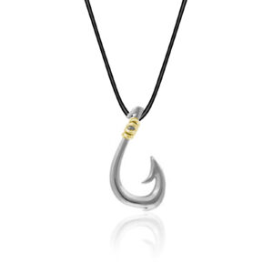 Fishhook Two Tone Silver Pendant - Father's Day Jewelry Hawaiian Jewelry