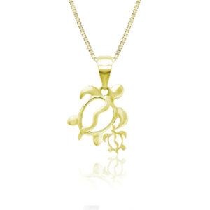 Mother and Baby Turtle Gold Pendant - 14K Rose Gold Hawaiian Jewelry