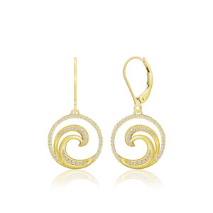 Deluxe Lustrous Diamond Wave Earrings - 14K Rose Gold Hawaiian Jewelry