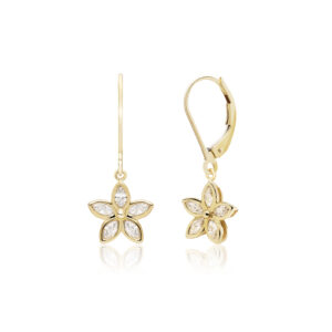 Kaimana Plumeria Leverback Earrings, 0.50ct - 14K Rose Gold Hawaiian Jewelry