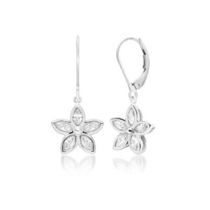 Kaimana Plumeria Leverback Earrings in Sterling Silver, 2.00ct - Award Winning Designs Hawaiian Jewelry