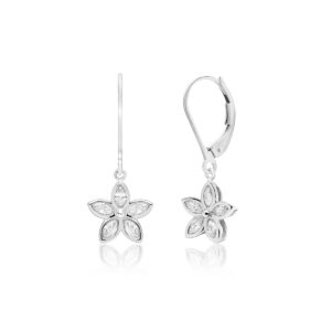 Kaimana Plumeria Leverback Earrings in Sterling Silver. 1.00ct - Award Winning Designs Hawaiian Jewelry