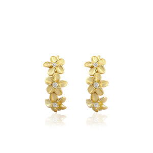 Plumeria Huggie Diamond Earrings