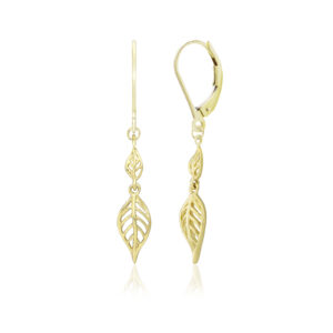 Maile Leaf Dangle Leverback Earrings - 14K Yellow Gold Hawaiian Jewelry