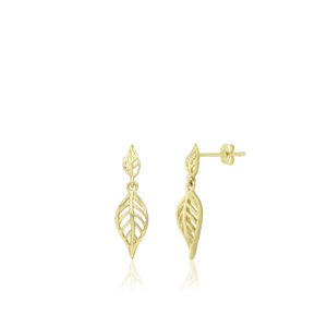 Maile Leaf Dangle Post Earrings - 14K Yellow Gold Hawaiian Jewelry