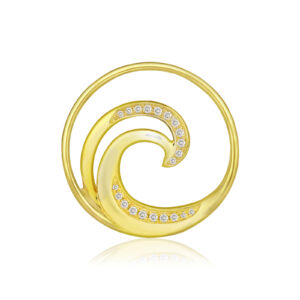 Lustrous Diamond Wave Pendant Yellow Gold 24mm - 12th Year Anniversary Hawaiian Jewelry