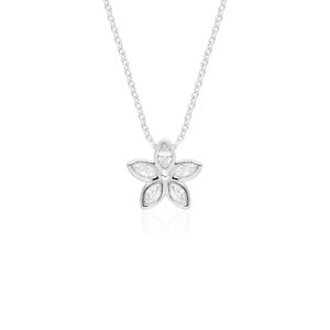 Silver Marquise Kaimana Plumeria Pendant 0.55ct - Award Winning Designs Hawaiian Jewelry