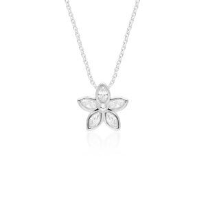 Silver Marquise Kaimana Plumeria Pendant 0.90ct - Award Winning Designs Hawaiian Jewelry