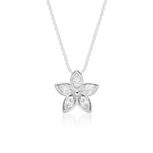 Silver Marquise Kaimana Plumeria Pendant 1.45ct - Award Winning Designs Hawaiian Jewelry