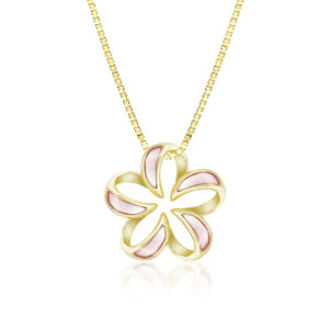 Plumeria Contour Mother of Pearl Pendant 18mm - 14K Rose Gold Hawaiian Jewelry
