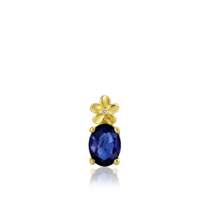 Diamond Plumeria Pendant with Oval Sapphire