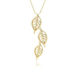Three Maile Leaf Dangle Pendant - 14K Yellow Gold Hawaiian Jewelry