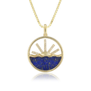 Lapis Diamond Sunset Pendant - 14K Yellow Gold Hawaiian Jewelry