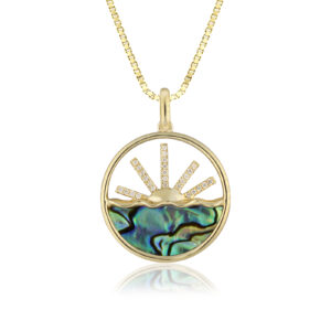 Abalone Inlay Diamond Sunset Pendant - 14K Yellow Gold Hawaiian Jewelry