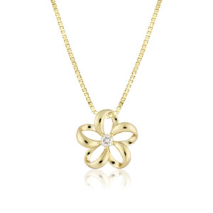 Float Plumeria Diamond Pendant 15mm - 14K Yellow Gold Hawaiian Jewelry
