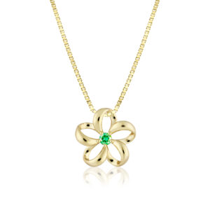 Float Plumeria Emerald Pendant 15mm - 14K Yellow Gold Hawaiian Jewelry