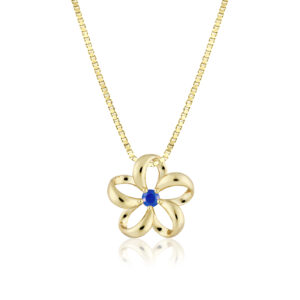Float Plumeria Sapphire Pendant 15mm - 14K Yellow Gold Hawaiian Jewelry