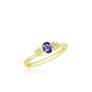 Diamond Plumeria Ring with Oval Sapphire - 14K White Gold Hawaiian Jewelry