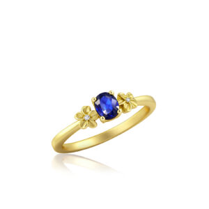 Diamond Plumeria Ring with Oval Sapphire