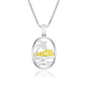 Two Tone Diamond Head with Palm Tree Pendant