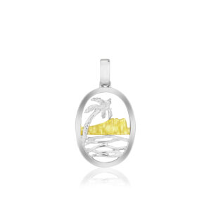 Two Tone Diamond Head with Palm Tree Pendant - Aloha Hawaiian Jewelry