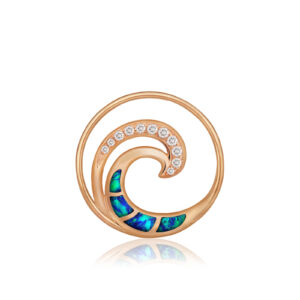 Blue Opal Lustrous Diamond Wave Pendant 20mm - 14K Rose Gold