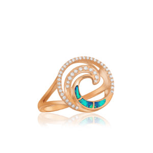 Deluxe Blue Opal Lustrous Diamond Wave Ring 15mm