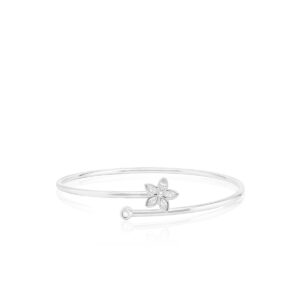 Kaimana Plumeria Open Bracelet in Sterling Silver, 0.55ct - Bracelets Hawaiian Jewelry