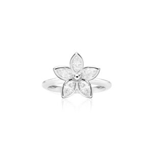 Silver Marquise Kaimana Plumeria Ring 1.45ct - Award Winning Designs Hawaiian Jewelry