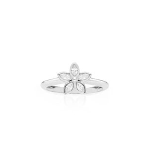 Silver Marquise Kaimana Plumeria Ring 0.55ct - 14K White Gold Hawaiian Jewelry