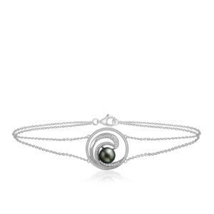 Lustrous Diamond Wave Pearl Chain Bracelet 0.09ct