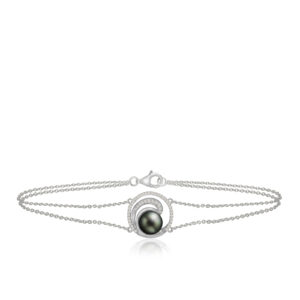 Deluxe Lustrous Diamond Wave Pearl Chain Bracelet 0.17ct White Gold - 14K White Gold Hawaiian Jewelry