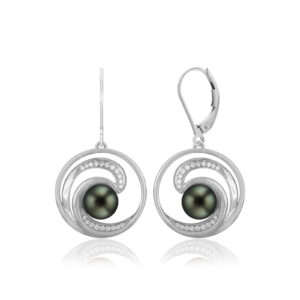 Lustrous Diamond Wave Pearl Earrings 0.17ct