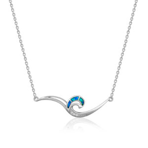 Wave Necklace with Blue Opal 14K Gold